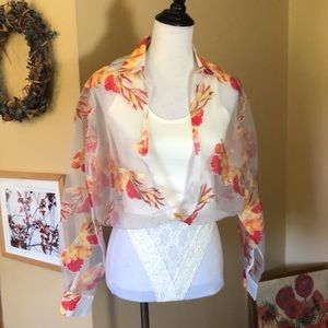Vtg CACHE sz Medium Bodysuit Blouse Transparent Organza Floral Foliage Ethereal